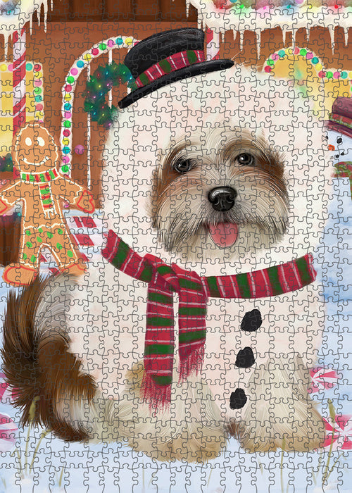 Christmas Gingerbread House Candyfest Malti Tzu Dog Puzzle with Photo Tin PUZL94028