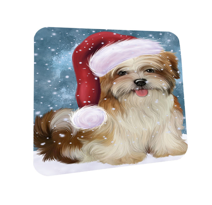 Let it Snow Christmas Holiday Malti Tzu Dog Wearing Santa Hat Coasters Set of 4 CST54274