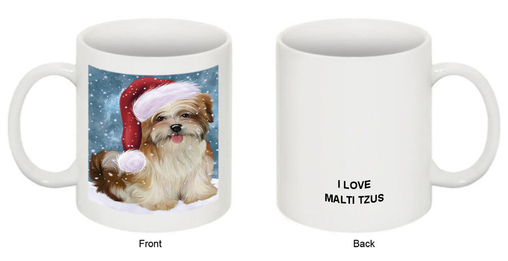 Let it Snow Christmas Holiday Malti Tzu Dog Wearing Santa Hat Coffee Mug MUG49714