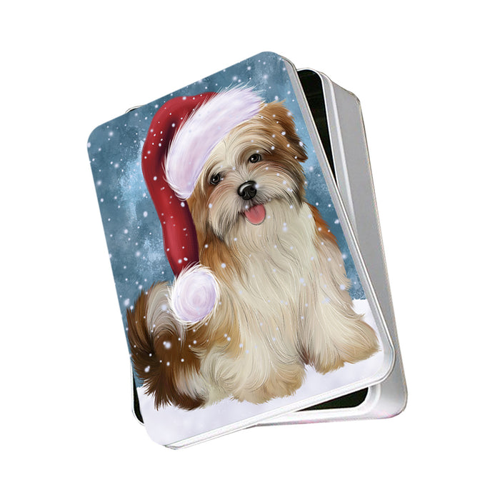 Let it Snow Christmas Holiday Malti Tzu Dog Wearing Santa Hat Photo Storage Tin PITN54259