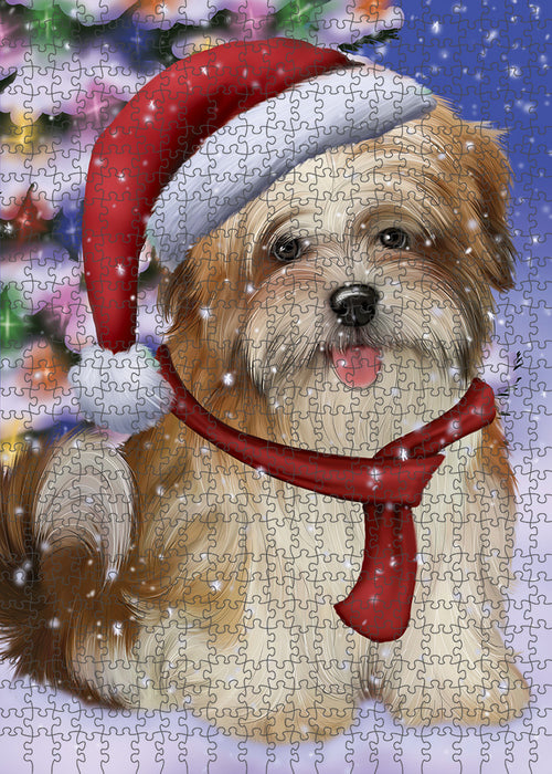 Winterland Wonderland Malti Tzu Dog In Christmas Holiday Scenic Background Puzzle with Photo Tin PUZL82300