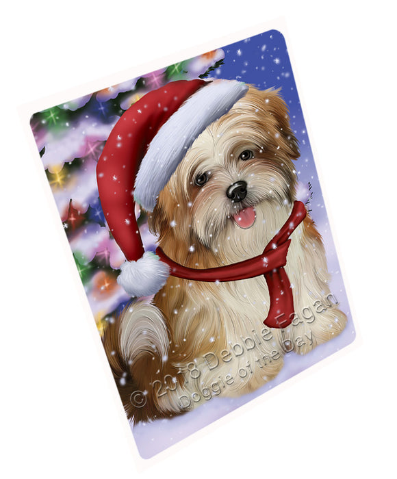 Winterland Wonderland Malti Tzu Dog In Christmas Holiday Scenic Background Large Refrigerator / Dishwasher Magnet RMAG83526