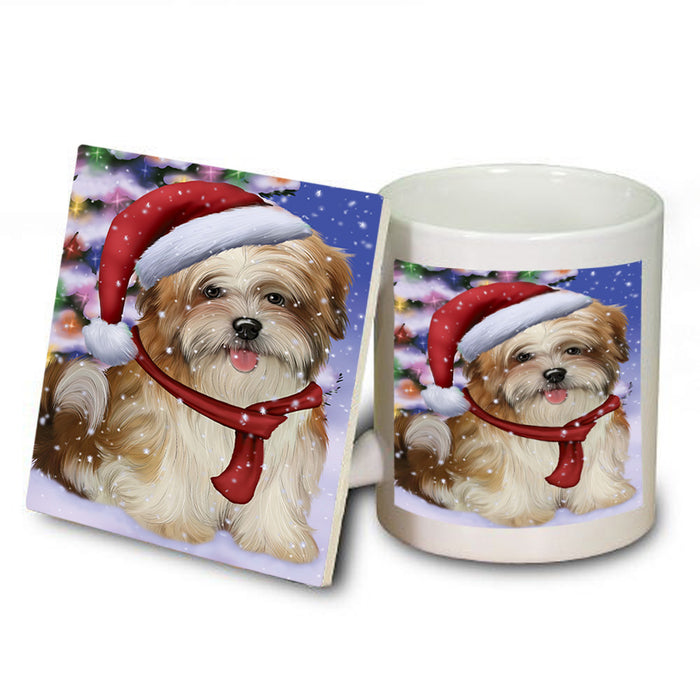 Winterland Wonderland Malti Tzu Dog In Christmas Holiday Scenic Background Mug and Coaster Set MUC53766