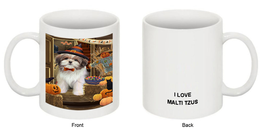 Enter at Own Risk Trick or Treat Halloween Malti Tzu Dog Coffee Mug MUG48596