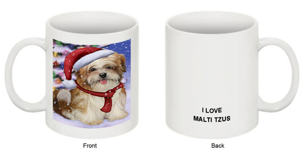 Winterland Wonderland Malti Tzu Dog In Christmas Holiday Scenic Background Coffee Mug MUG49172