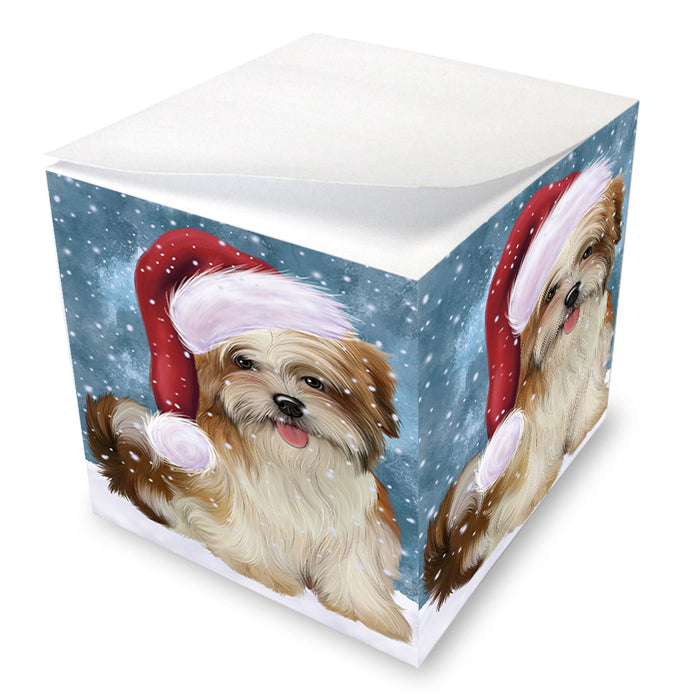 Let it Snow Christmas Holiday Malti Tzu Dog Wearing Santa Hat Note Cube NOC55962