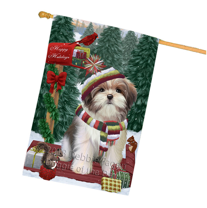 Merry Christmas Woodland Sled Malti Tzu Dog House Flag FLG55407
