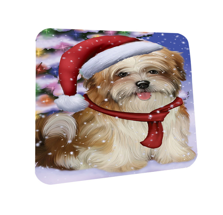 Winterland Wonderland Malti Tzu Dog In Christmas Holiday Scenic Background Coasters Set of 4 CST53732