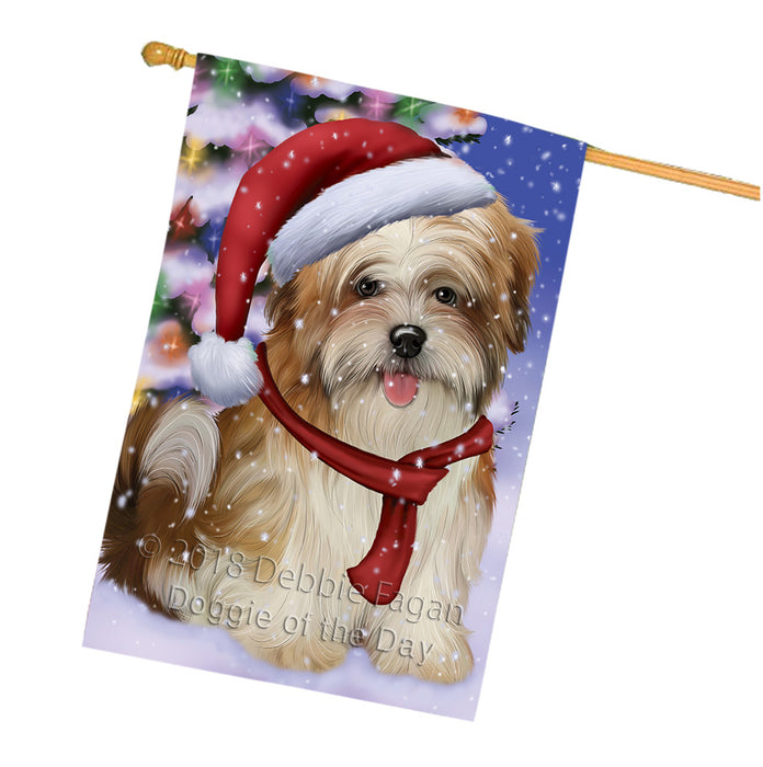 Winterland Wonderland Malti Tzu Dog In Christmas Holiday Scenic Background House Flag FLG53972