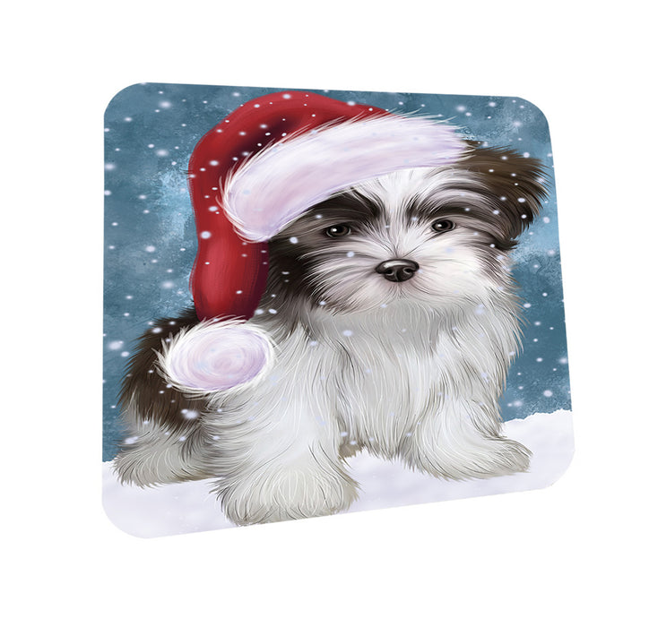 Let it Snow Christmas Holiday Malti Tzu Dog Wearing Santa Hat Mug and Coaster Set MUC54309