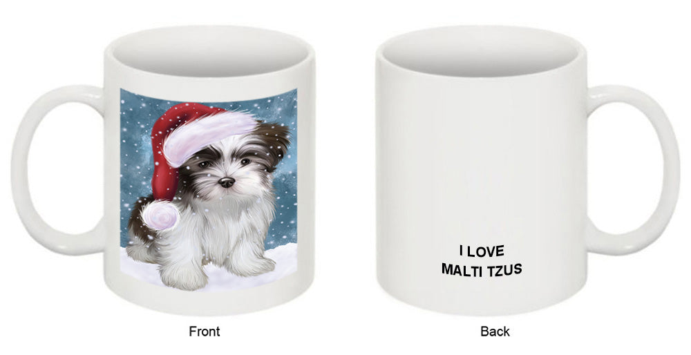 Let it Snow Christmas Holiday Malti Tzu Dog Wearing Santa Hat Coffee Mug MUG49715