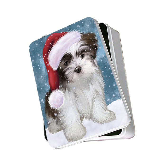Let it Snow Christmas Holiday Malti Tzu Dog Wearing Santa Hat Photo Storage Tin PITN54260