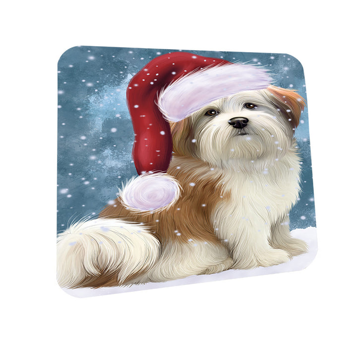 Let it Snow Christmas Holiday Malti Tzu Dog Wearing Santa Hat Coasters Set of 4 CST54276