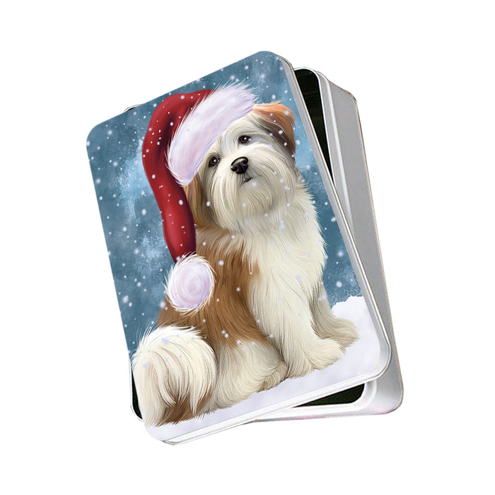 Let it Snow Christmas Holiday Malti Tzu Dog Wearing Santa Hat Photo Storage Tin PITN54261