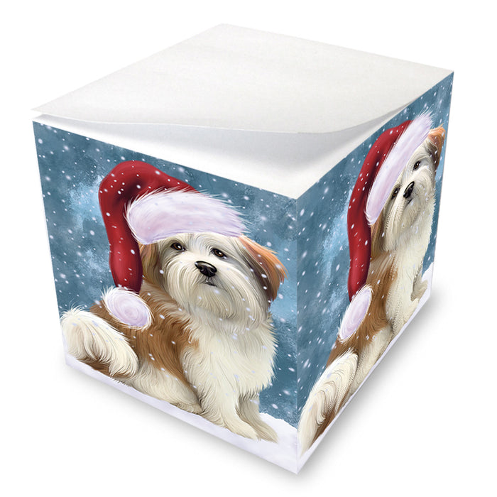 Let it Snow Christmas Holiday Malti Tzu Dog Wearing Santa Hat Note Cube NOC55964