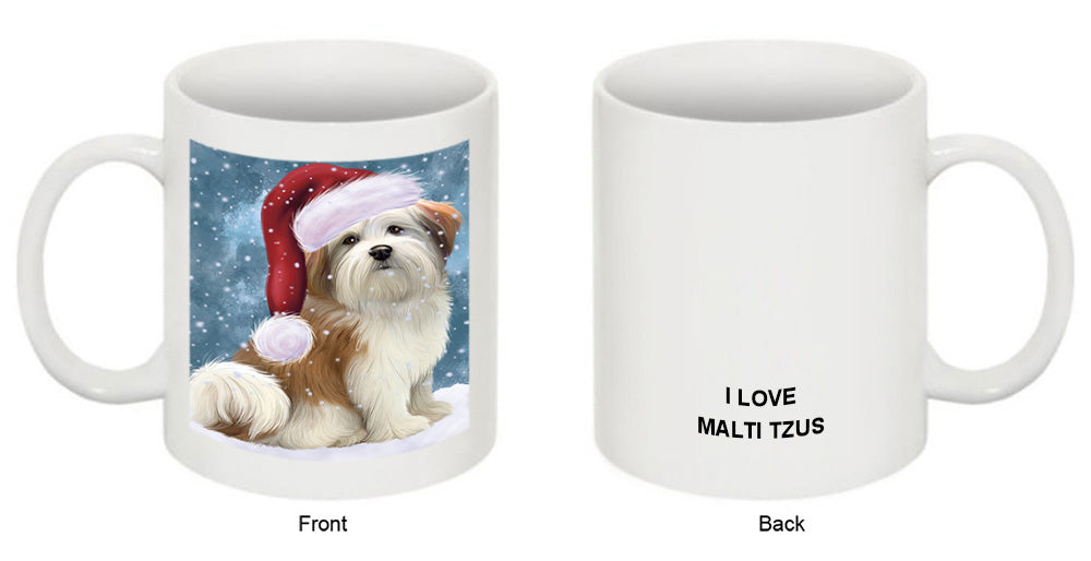 Let it Snow Christmas Holiday Malti Tzu Dog Wearing Santa Hat Coffee Mug MUG49716