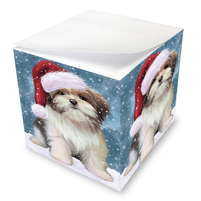 Let it Snow Christmas Holiday Malti Tzu Dog Wearing Santa Hat Note Cube NOC55965