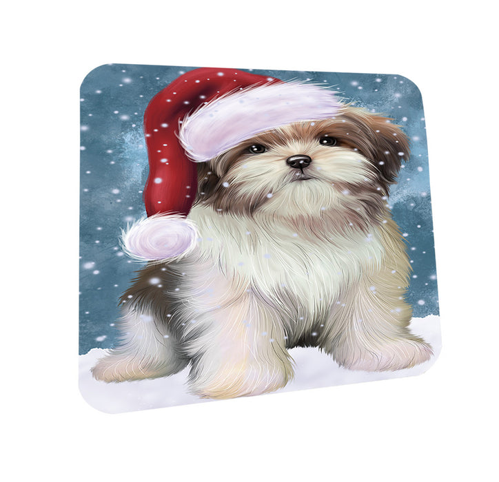 Let it Snow Christmas Holiday Malti Tzu Dog Wearing Santa Hat Coasters Set of 4 CST54277