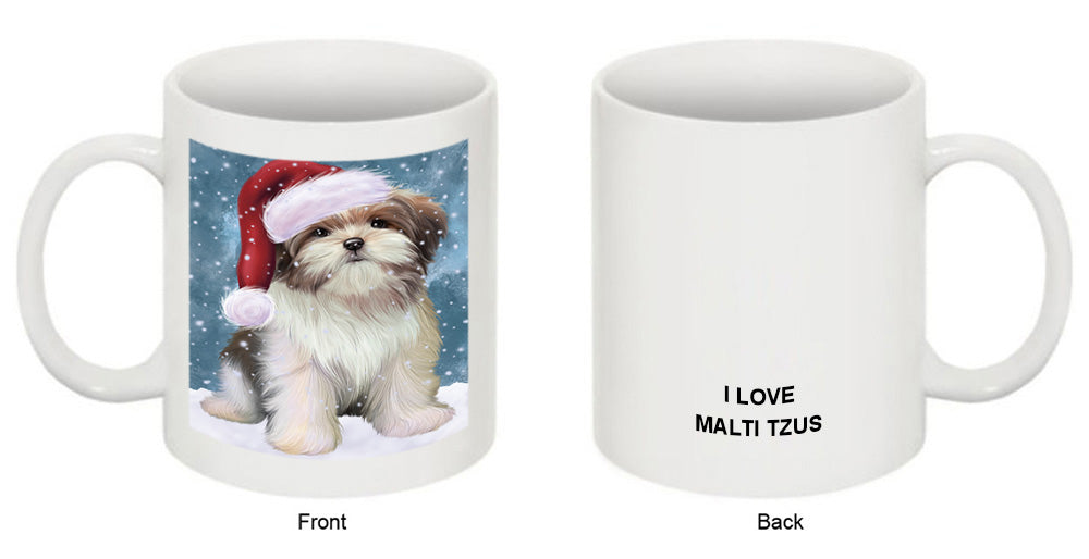 Let it Snow Christmas Holiday Malti Tzu Dog Wearing Santa Hat Coffee Mug MUG49717