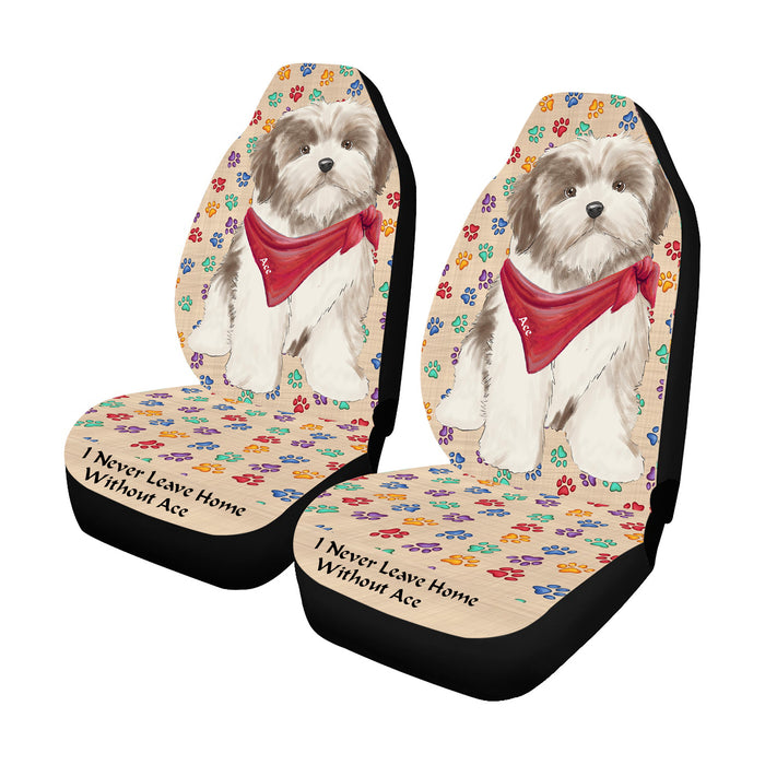 Personalized I Never Leave Home Paw Print Malti Tzu Dogs Pet Front Car Seat Cover (Set of 2)