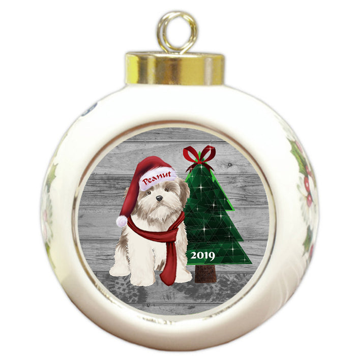 Custom Personalized Malti Tzu Dog Glassy Classy Christmas Round Ball Ornament
