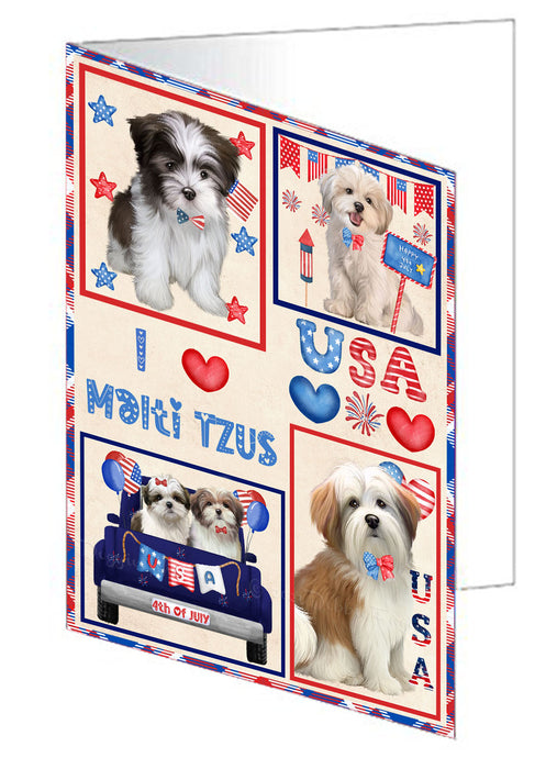 4th of July Independence Day I Love USA Malti Tzu Dogs Handmade Artwork Assorted Pets Greeting Cards and Note Cards with Envelopes for All Occasions and Holiday Seasons