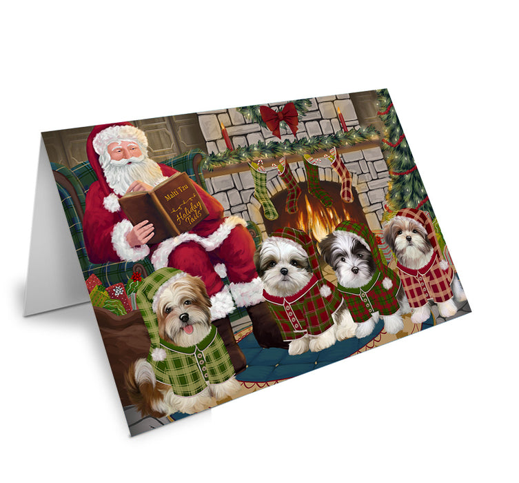 Christmas Cozy Holiday Tails Malti Tzus Dog Handmade Artwork Assorted Pets Greeting Cards and Note Cards with Envelopes for All Occasions and Holiday Seasons GCD69929