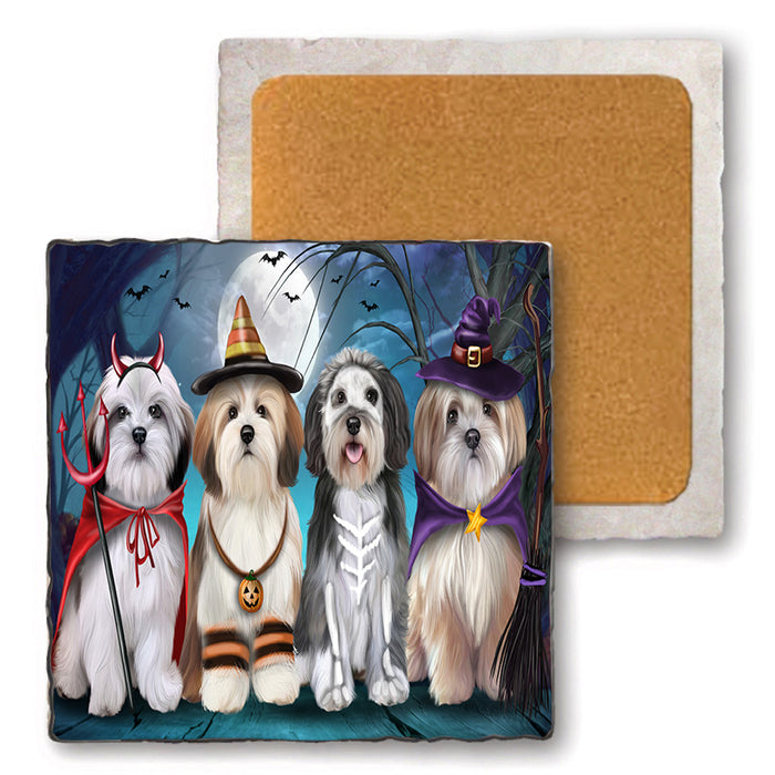 Happy Halloween Trick or Treat Malti Tzus Dog Set of 4 Natural Stone Marble Tile Coasters MCST49481