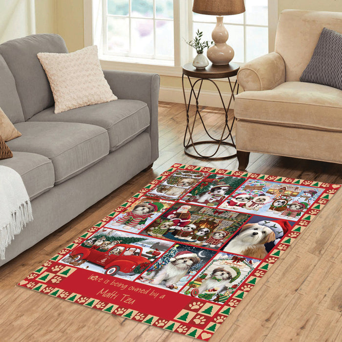 Love is Being Owned Christmas Malti Tzu Dogs Area Rug