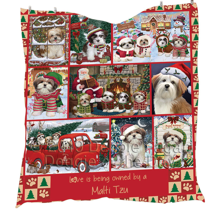 Love is Being Owned Christmas Malti Tzu Dogs Quilt