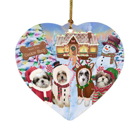 Holiday Gingerbread Cookie Shop Malti Tzus Dog Heart Christmas Ornament HPOR56860
