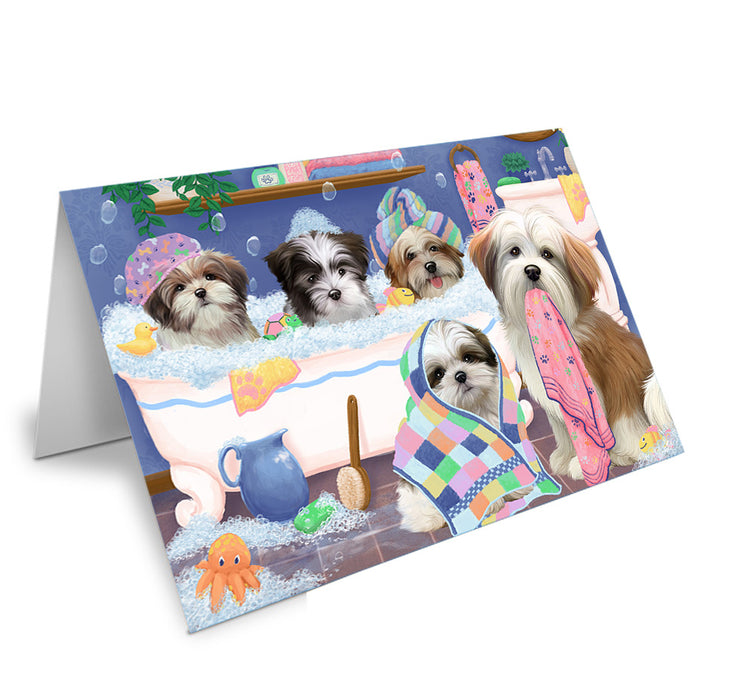 Rub A Dub Dogs In A Tub Malti Tzus Dog Handmade Artwork Assorted Pets Greeting Cards and Note Cards with Envelopes for All Occasions and Holiday Seasons GCD74924