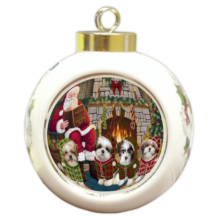 Christmas Cozy Holiday Tails Malti Tzus Dog Round Ball Christmas Ornament RBPOR55494
