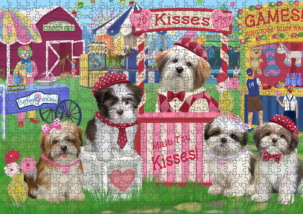 Carnival Kissing Booth Malti Tzus Dog Puzzle with Photo Tin PUZL91836