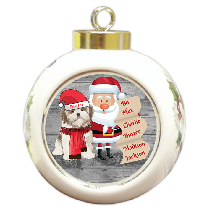 Custom Personalized Santa with Malti Tzu Dog Christmas Round Ball Ornament