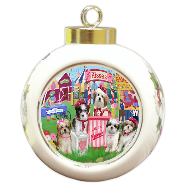 Carnival Kissing Booth Malti Tzus Dog Round Ball Christmas Ornament RBPOR56264