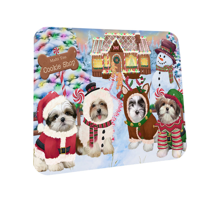 Holiday Gingerbread Cookie Shop Malti Tzus Dog Coasters Set of 4 CST56462