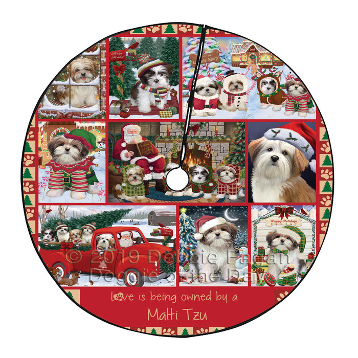 Love is Being Owned Christmas Malti Tzu Dogs Tree Skirt