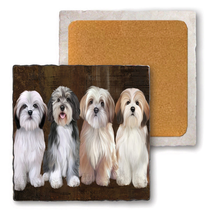 Rustic 4 Malti Tzus Dog Set of 4 Natural Stone Marble Tile Coasters MCST49364