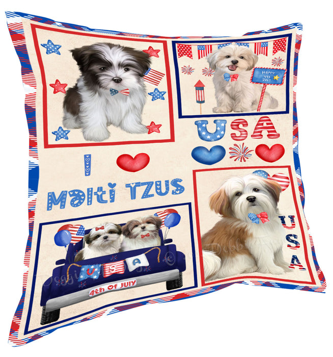4th of July Independence Day I Love USA Malti Tzu Dogs Pillow with Top Quality High-Resolution Images - Ultra Soft Pet Pillows for Sleeping - Reversible & Comfort - Ideal Gift for Dog Lover - Cushion for Sofa Couch Bed - 100% Polyester