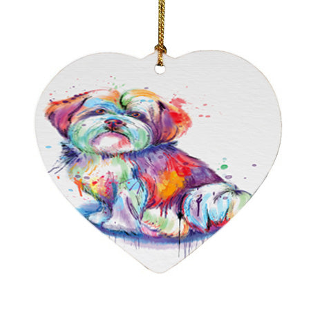 Watercolor Malti Tzu Dog Heart Christmas Ornament HPOR57387