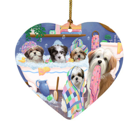 Rub A Dub Dogs In A Tub Malti Tzus Dog Heart Christmas Ornament HPOR57159