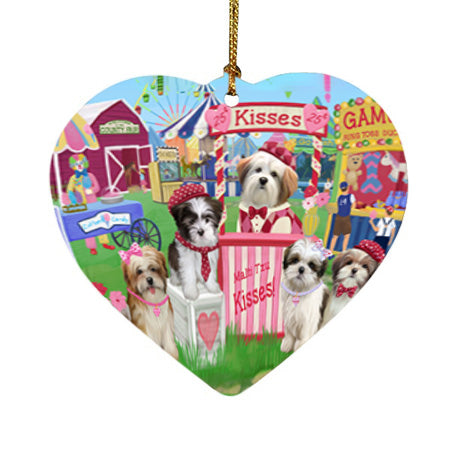 Carnival Kissing Booth Malti Tzus Dog Heart Christmas Ornament HPOR56264