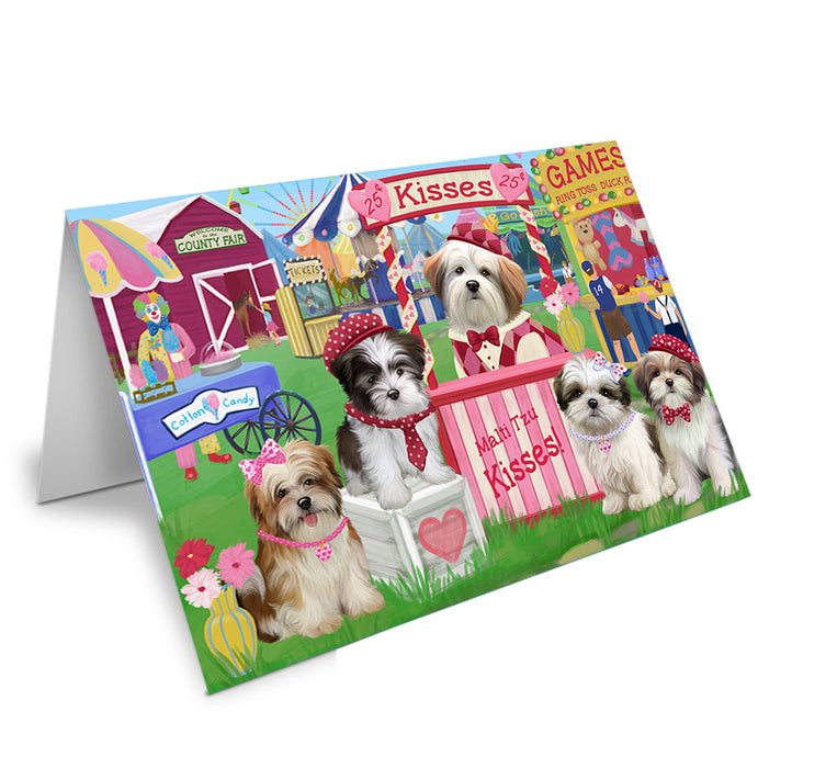 Carnival Kissing Booth Malti Tzus Dog Handmade Artwork Assorted Pets Greeting Cards and Note Cards with Envelopes for All Occasions and Holiday Seasons GCD72239