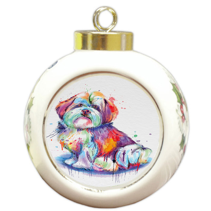 Watercolor Malti Tzu Dog Round Ball Christmas Ornament RBPOR58219
