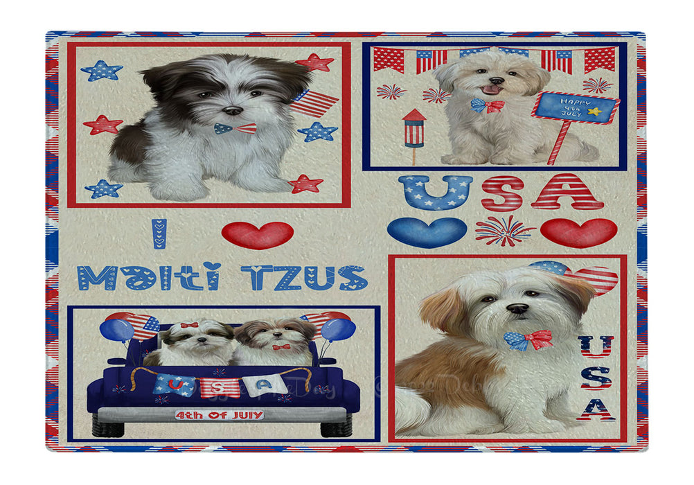 4th of July Independence Day I Love USA Malti Tzu Dogs Cutting Board - For Kitchen - Scratch & Stain Resistant - Designed To Stay In Place - Easy To Clean By Hand - Perfect for Chopping Meats, Vegetables