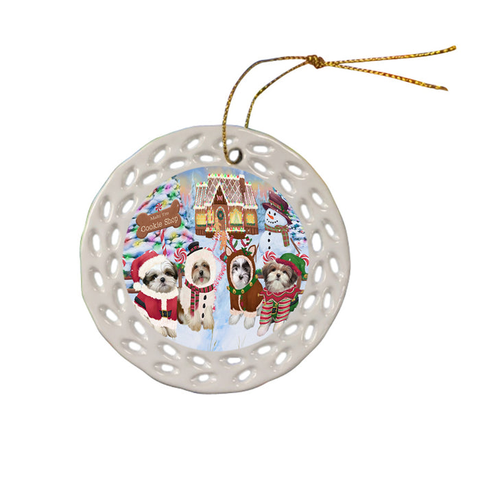 Holiday Gingerbread Cookie Shop Malti Tzus Dog Ceramic Doily Ornament DPOR56860