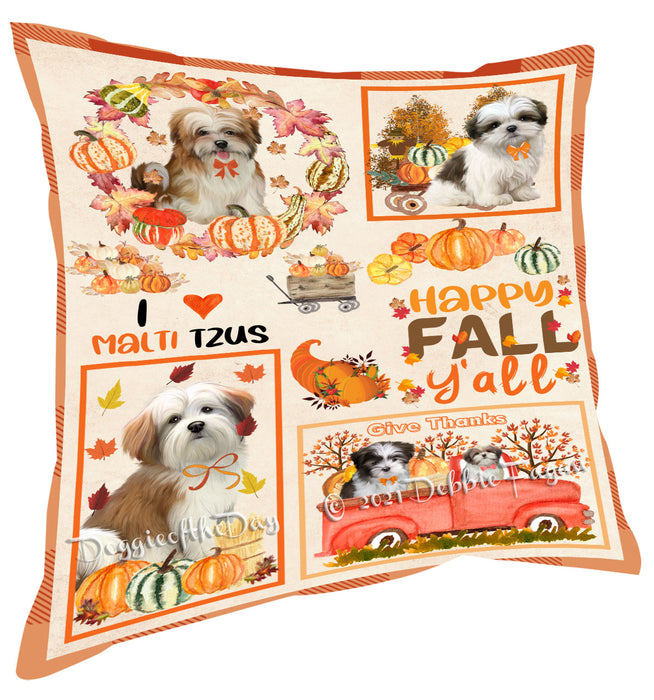 Happy Fall Y'all Pumpkin Malti Tzu Dogs Pillow with Top Quality High-Resolution Images - Ultra Soft Pet Pillows for Sleeping - Reversible & Comfort - Ideal Gift for Dog Lover - Cushion for Sofa Couch Bed - 100% Polyester