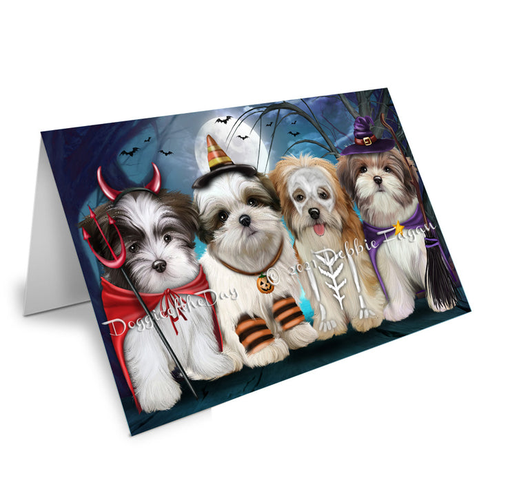 Happy Halloween Trick or Treat Malti Tzu Dogs Handmade Artwork Assorted Pets Greeting Cards and Note Cards with Envelopes for All Occasions and Holiday Seasons GCD76781