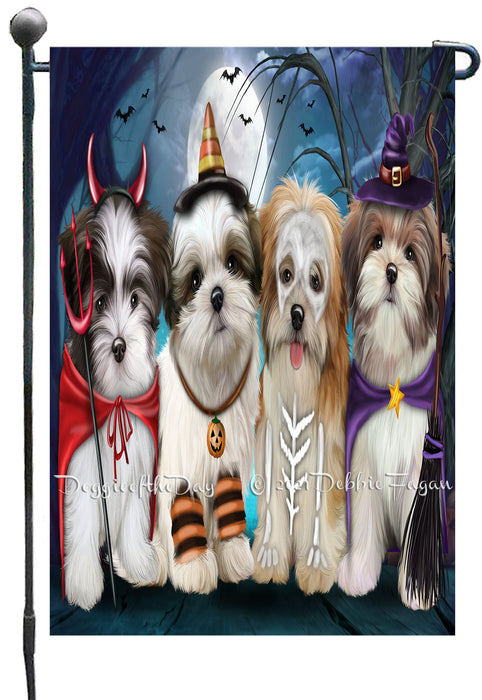 Happy Halloween Trick or Treat Malti Tzu Dogs Garden Flags- Outdoor Double Sided Garden Yard Porch Lawn Spring Decorative Vertical Home Flags 12 1/2"w x 18"h